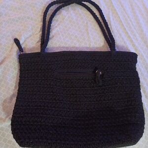 The Sak Crochet Black Shoulder Bag Purse 15 X 11